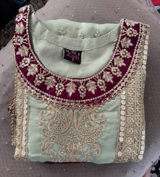 Luxury 3-Piece Heavy Embroidered Organza Suit with Chiffon Dupatta – Wedding & Party Wear