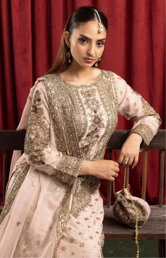 Ashiana Wedding Collection by Simran’s – 3-Piece Heavy Embroidered Chiffon Suit (Sizes S–XL)