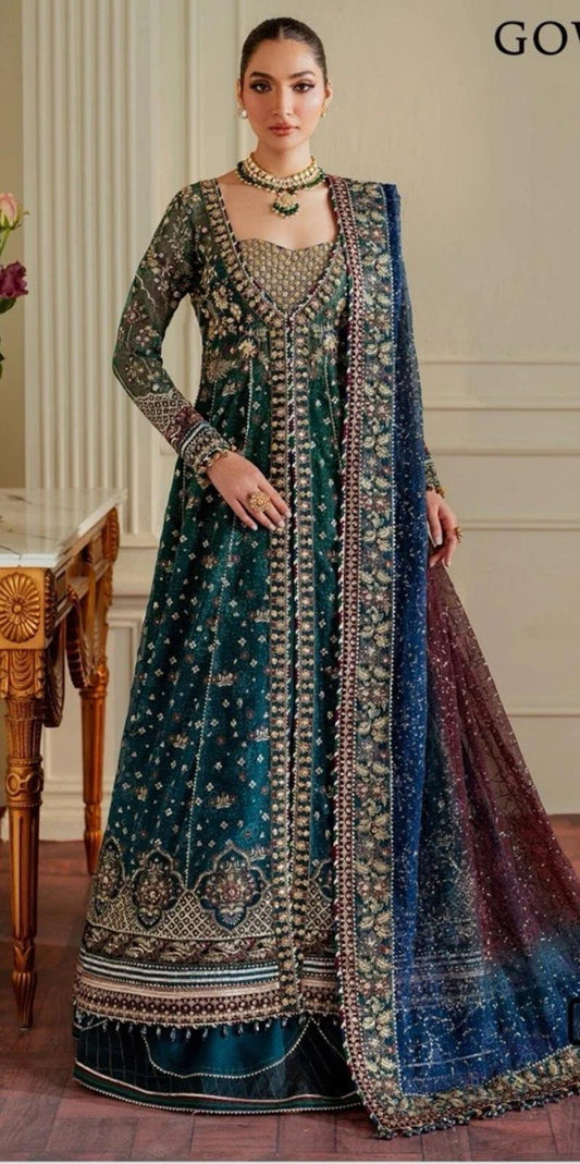 Baroque 3 pcs Chiffon Heavy Embroided Maxi comes with Sharara same as Model-“Please ensure the product is returned within 24 hours, unused and in original packaging.”