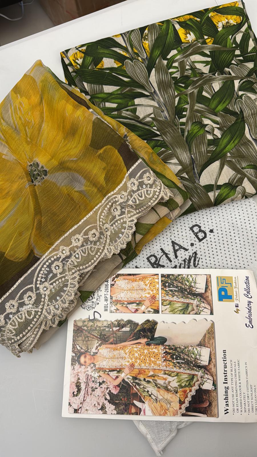 Maria B Inspired 3-Piece Suit with Chiffon Dupatta | Elegant Pakistani Wear Yellow (Sizes S–2XL)