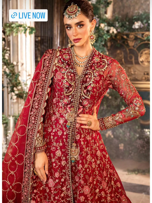 Maria B Inspired by Simran’s – Heavy Embroidered 3-Piece Wedding Collection with Long-Length Shirt & Sharara (Sizes S–XL, Same as Model)