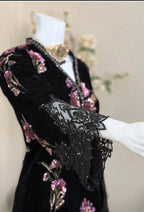 D6 VELVET-Black Floral Embroidered 3-Piece Suit with Luxury Dupatta