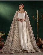 DILRUBA | 3 piece embroidered chiffon wedding wear Anarkali Readymade suit - white