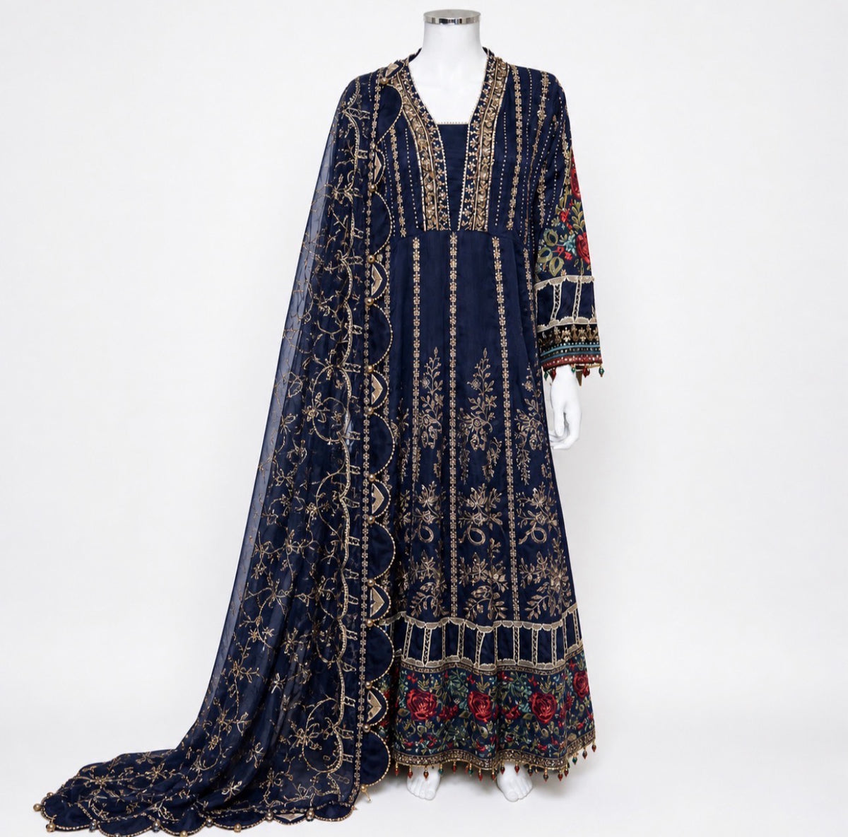 NOOR-E-LAILA | 3 piece Embroidered Net Maxi Dress