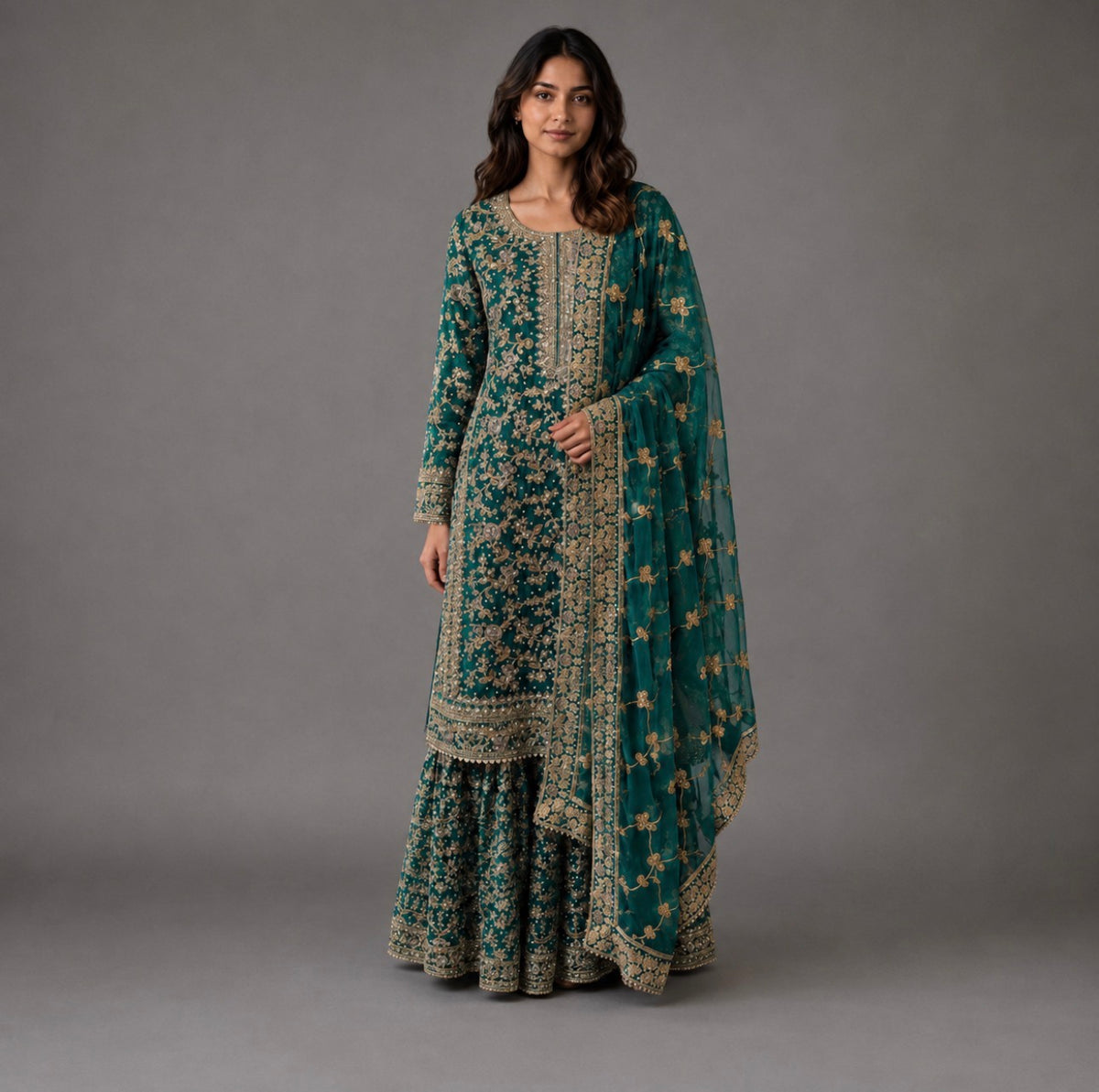 ZAAHIA | 3 piece Heavy Embroidered chiffon Sharara wedding wear Suit