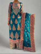 MAAHI | 3 piece heavy Embroidered silk Readymade wedding wear suit- TEAL