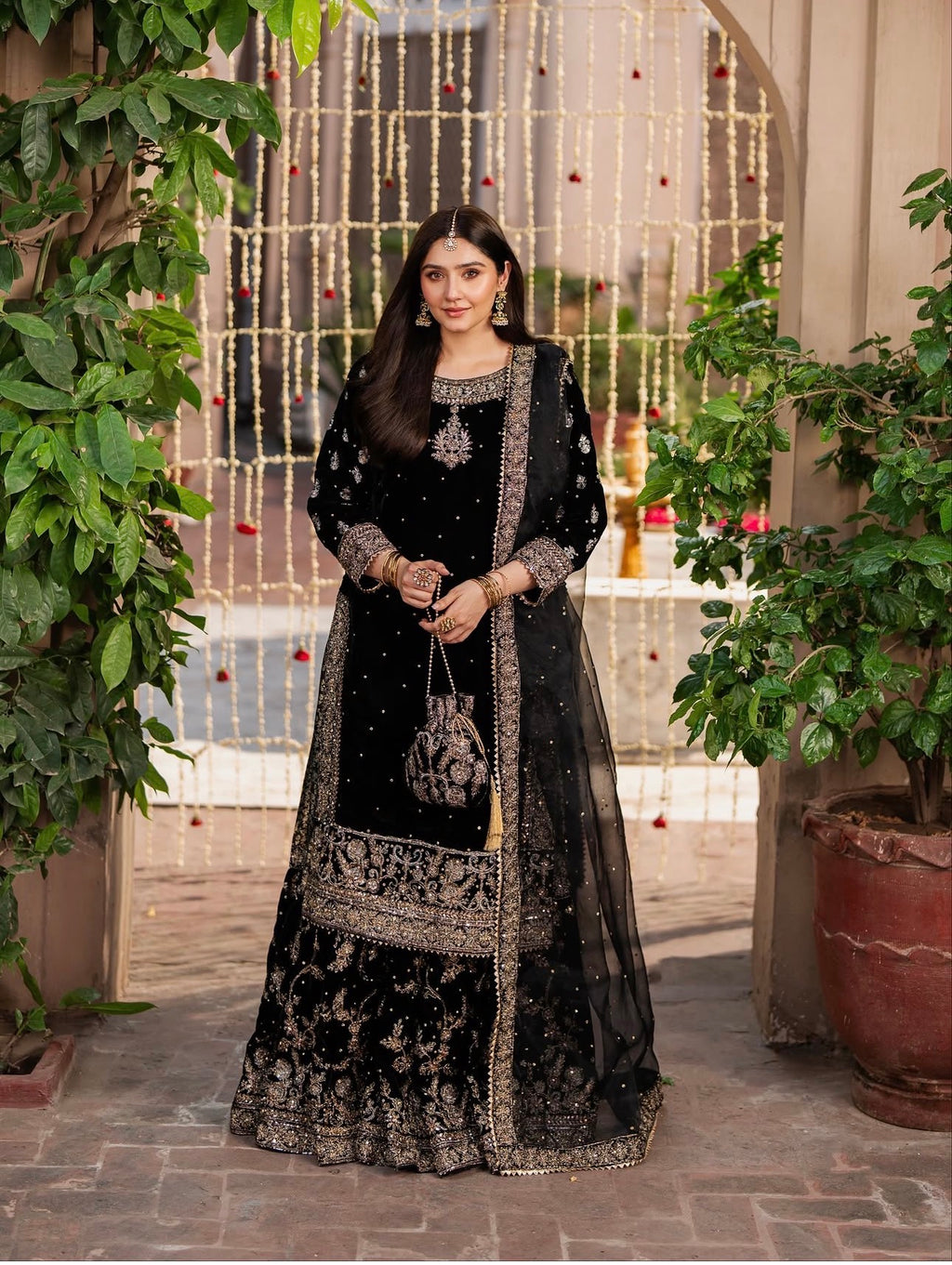 MEHVAR | 3 piece Heavy Embroidered velvet Farshi Gharara suit