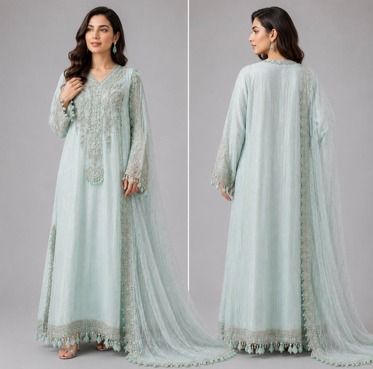 Celeste Ice Pearl heavy Embellished 3 piece Kaftan wedding dress