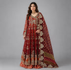Rust Royale | 3 piece heavy Embroidered Anarkali Suit with banarsi Organza Dupatta