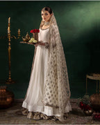 DILRUBA | 3 piece embroidered chiffon wedding wear Anarkali Readymade suit - white