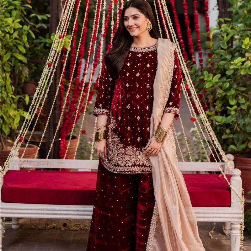 Haseens ( ORIGINAL )…3 piece heavy embroidered VELVET sharara suit..best for wedding and parties