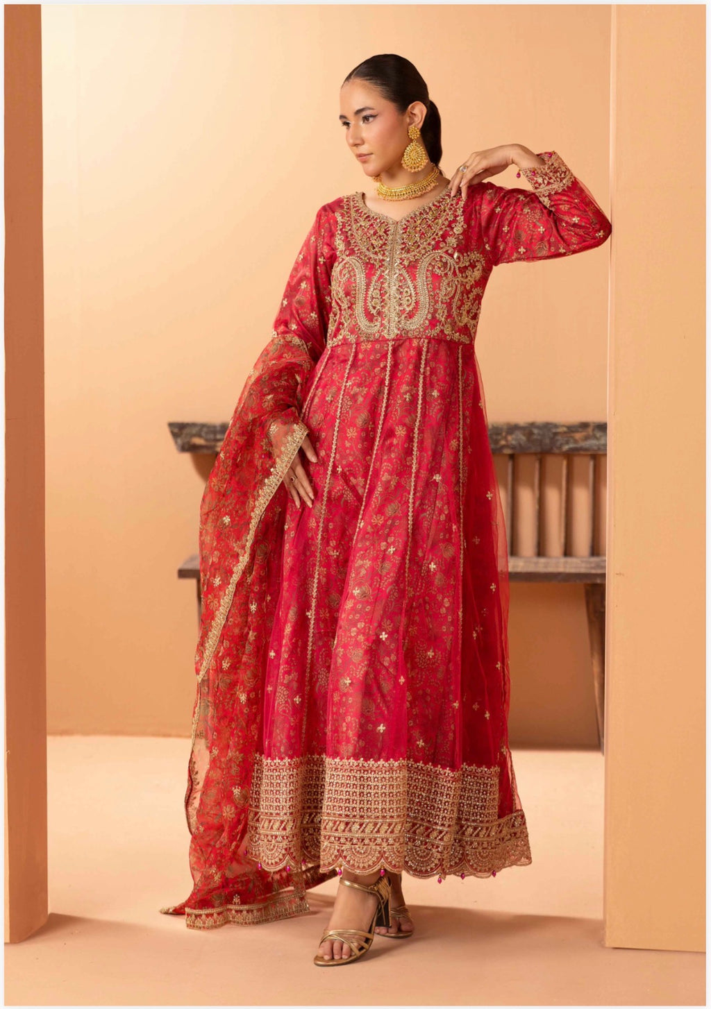 BARAT COLLECTION | 3 piece Embroidered Net Anarkali suit