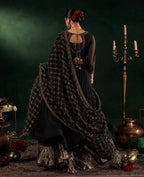 DILRUBA | 3 piece embroidered chiffon Anarkali wedding Readymade suit - BLACK