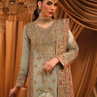 SAHAR- Haseens official ( ORIGINAL )…4 pieces heavy embroidered chiffon wedding collection comes with matching potli bag
