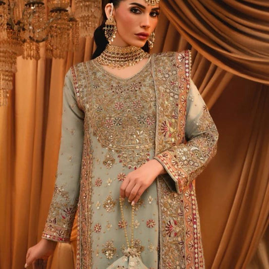 SAHAR- Haseens official ( ORIGINAL )…4 pieces heavy embroidered chiffon wedding collection comes with matching potli bag