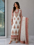 MAAHI | 3 piece Heavy Embroidered silk Readymade wedding wear suit- IVORY