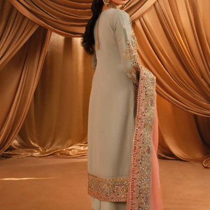 SAHAR- Haseens official ( ORIGINAL )…4 pieces heavy embroidered chiffon wedding collection comes with matching potli bag