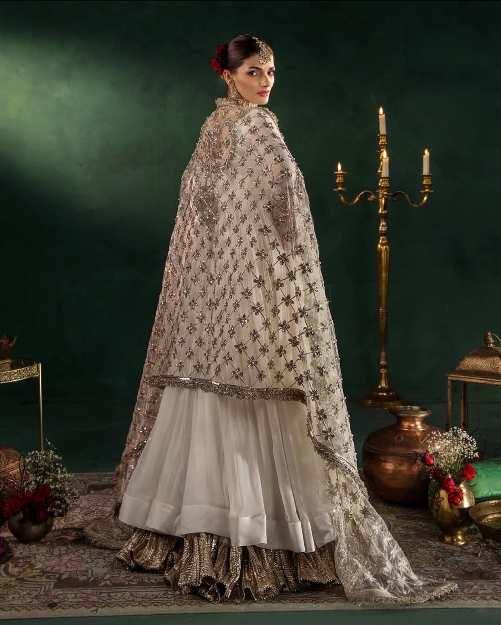 DILRUBA | 3 piece embroidered chiffon wedding wear Anarkali Readymade suit - white