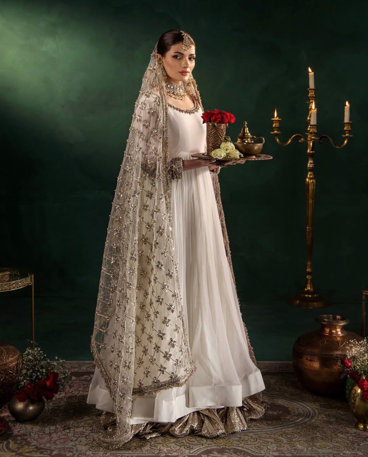 DILRUBA | 3 piece embroidered chiffon wedding wear Anarkali Readymade suit - white