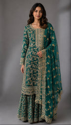ZAAHIA | 3 piece Heavy Embroidered chiffon Sharara wedding wear Suit