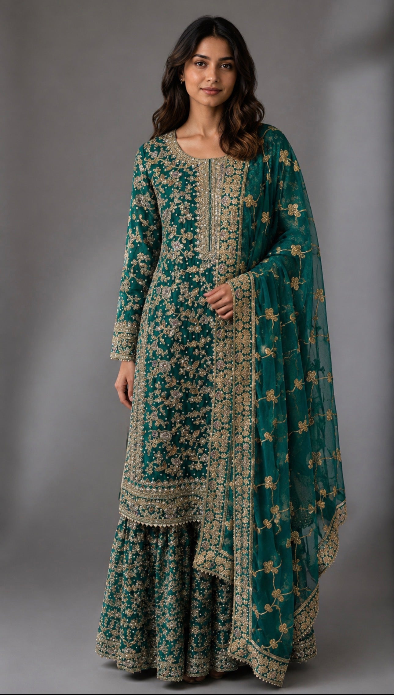 ZAAHIA | 3 piece Heavy Embroidered chiffon Sharara wedding wear Suit