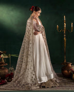 DILRUBA | 3 piece embroidered chiffon wedding wear Anarkali Readymade suit - white
