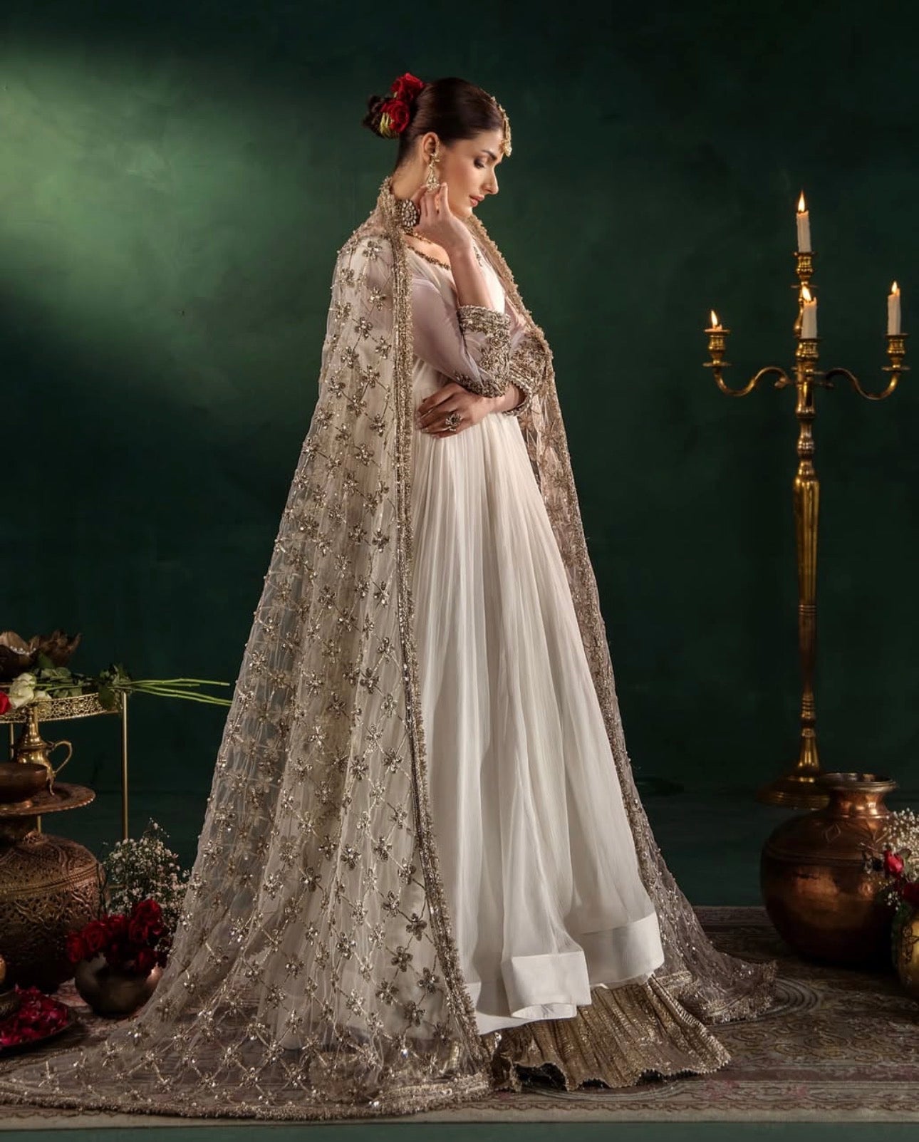 DILRUBA | 3 piece embroidered chiffon wedding wear Anarkali Readymade suit - white