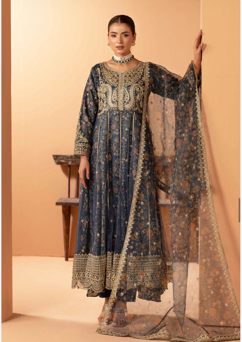 BARAT COLLECTION | 3 piece Embroidered Net Anarkali suit