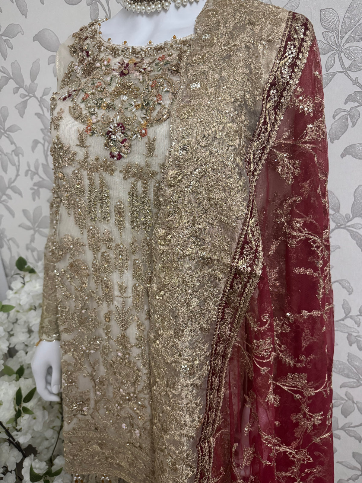 DULHAN | 3 piece heavy Embroidered Net Pakistani wedding Bridal Gharara Suit