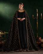 DILRUBA | 3 piece embroidered chiffon Anarkali wedding Readymade suit - BLACK