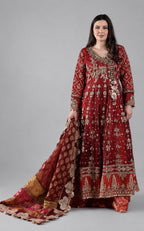 Rust Royale | 3 piece heavy Embroidered Anarkali Suit with banarsi Organza Dupatta