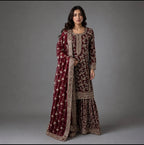 ZAAHIA | 3 piece Heavy Embroidered chiffon Sharara wedding wear Suit