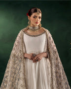 DILRUBA | 3 piece embroidered chiffon wedding wear Anarkali Readymade suit - white