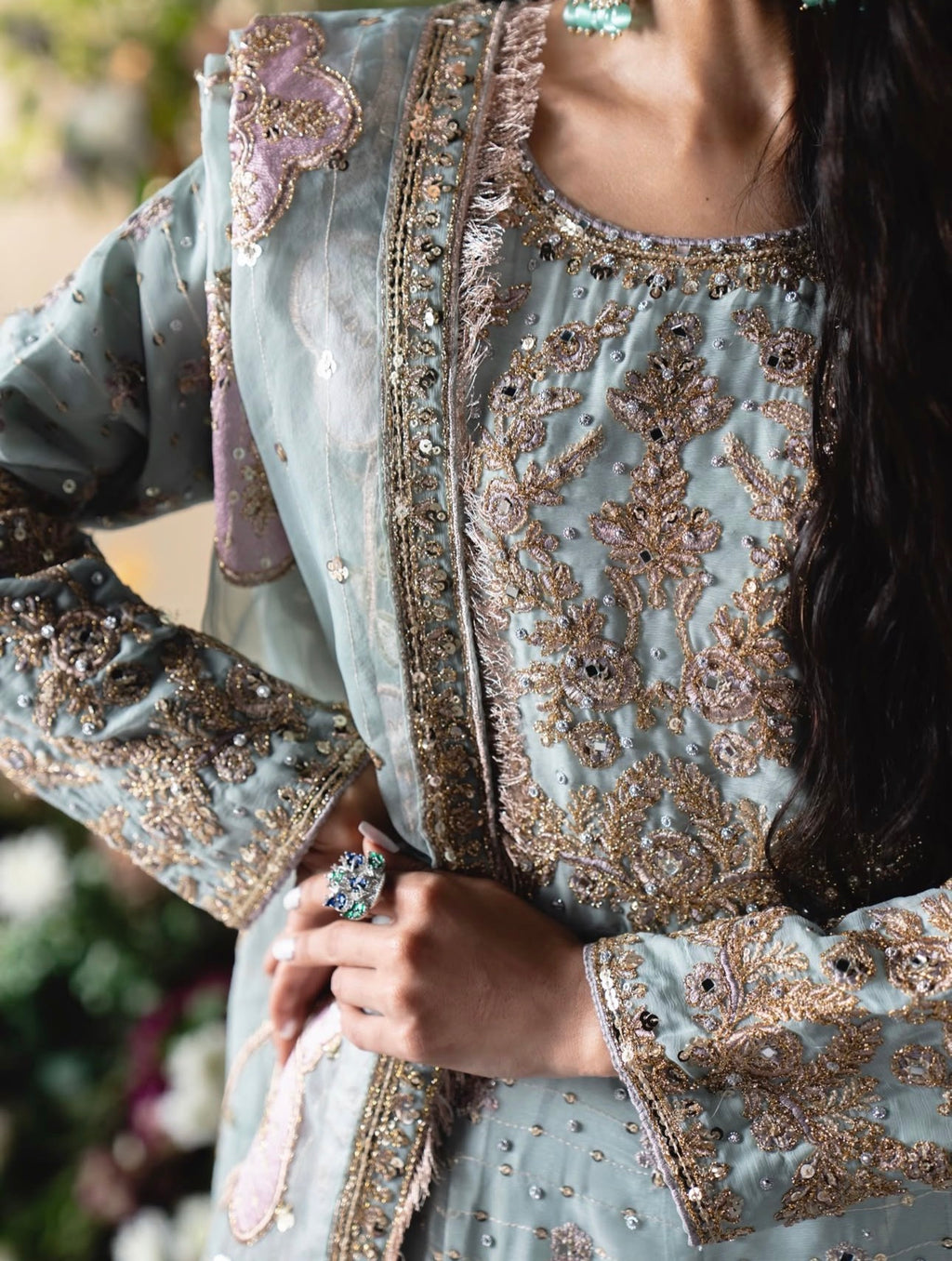 FALAAK | 3 piece Pakistani Chiffon Stitched Maxi Dress Heavy Embroidered Wedding & Formal Wear