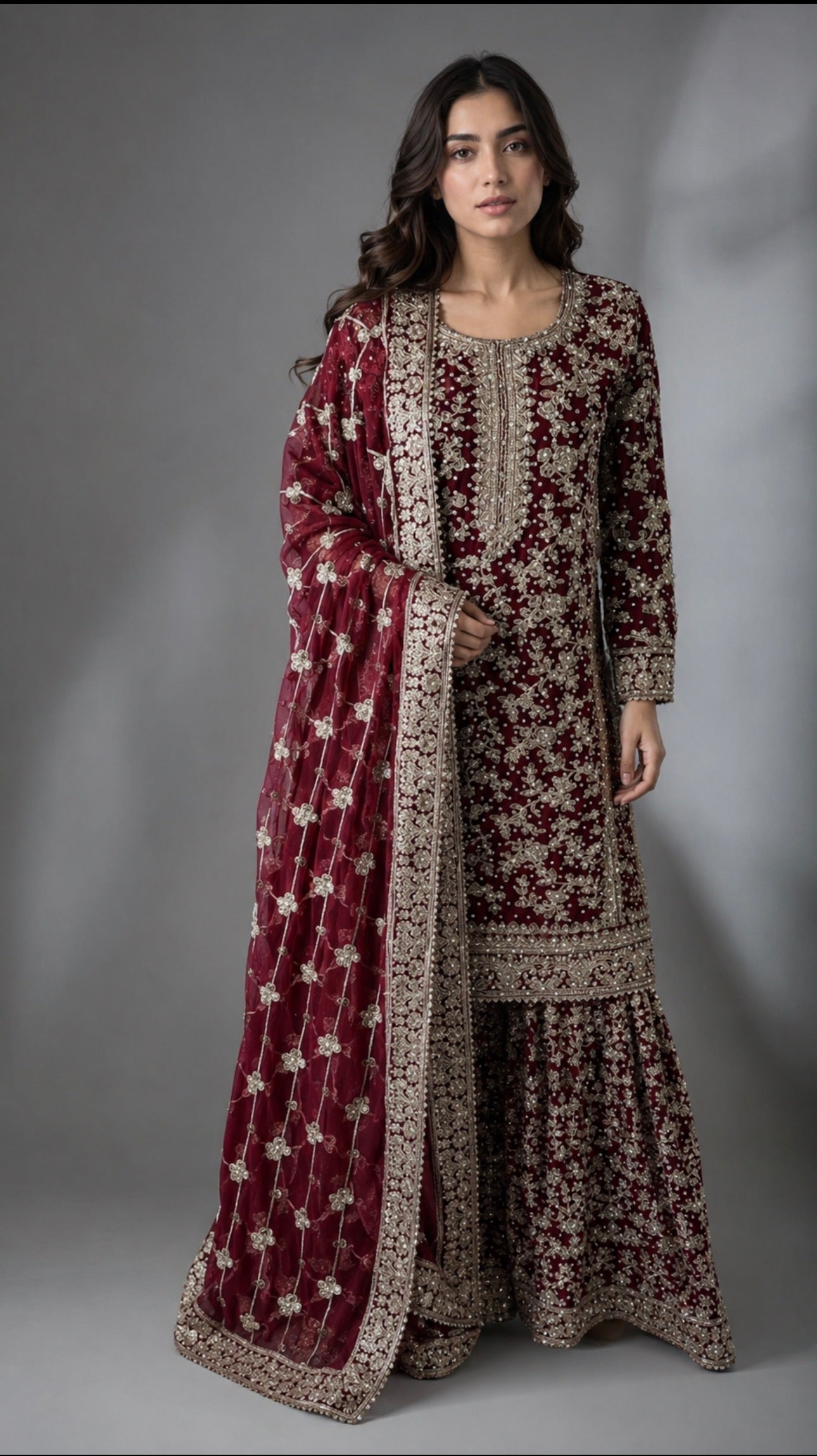 ZAAHIA | 3 piece Heavy Embroidered chiffon Sharara wedding wear Suit