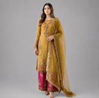 Mustard Gold- 3 piece Embroidered Luxury chiffon wedding/party