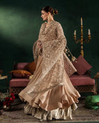 DILRUBA | 3 piece embroidered chiffon Bridal Anarkali Readymade suit - Champagne Beige