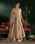DILRUBA | 3 piece embroidered chiffon Bridal Anarkali Readymade suit - Champagne Beige