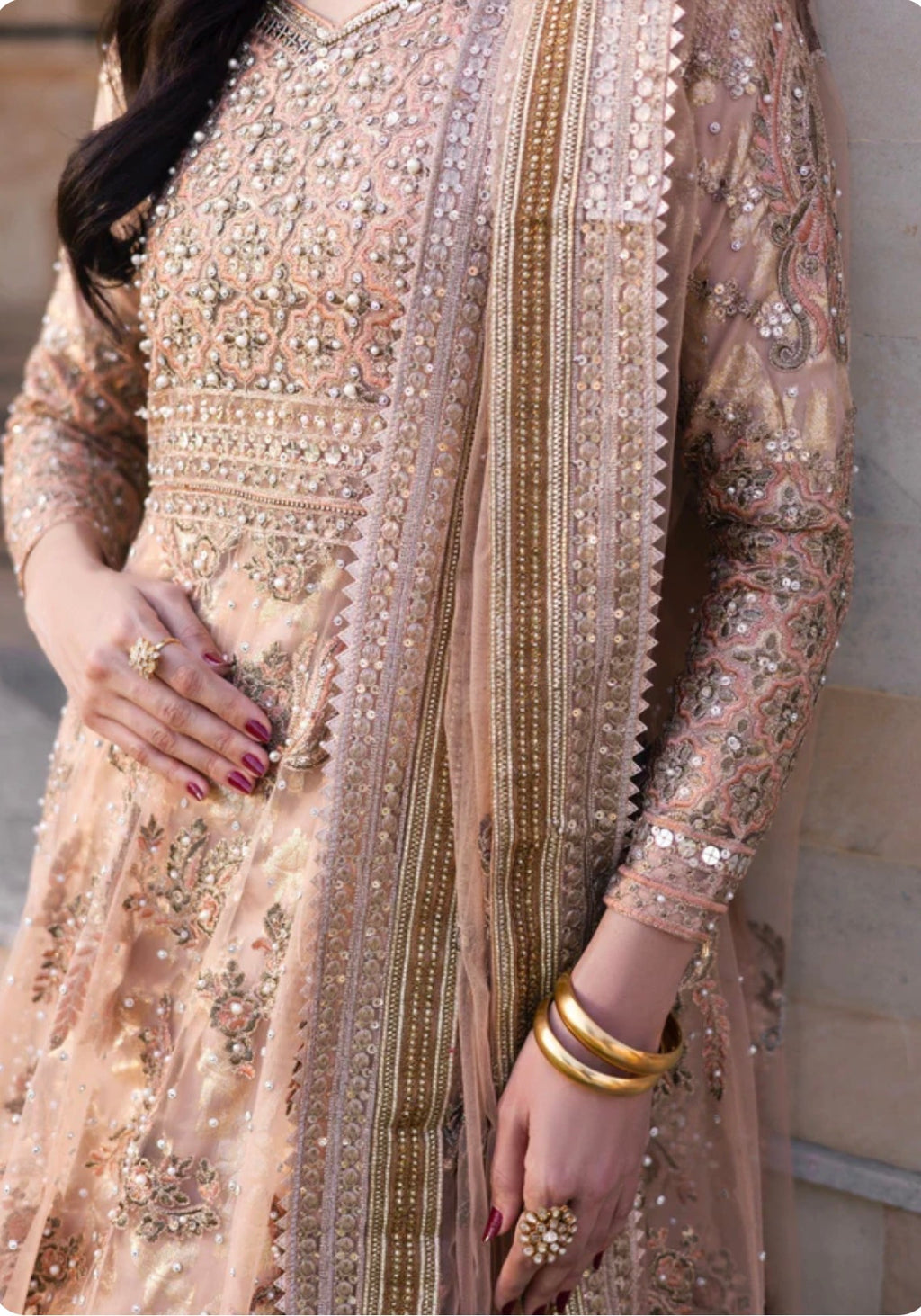 GUL-NOOR | 3-Piece Pakistani Embroidered Maxi Dress – Luxury Wedding Wear
