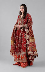 Rust Royale | 3 piece heavy Embroidered Anarkali Suit with banarsi Organza Dupatta