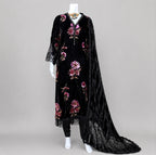 D6 VELVET-Black Floral Embroidered 3-Piece Suit with Luxury Dupatta