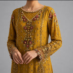 Mustard Gold- 3 piece Embroidered Luxury chiffon wedding/party