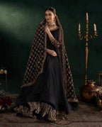 DILRUBA | 3 piece embroidered chiffon Anarkali wedding Readymade suit - BLACK
