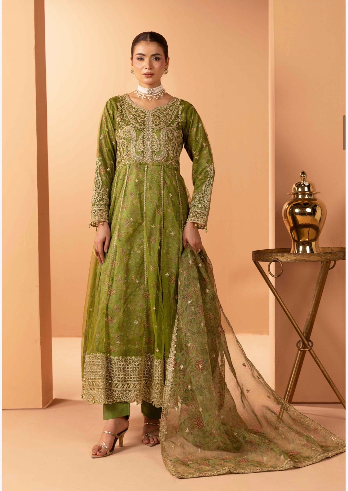 BARAT COLLECTION | 3 piece Embroidered Net Anarkali suit