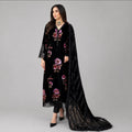 D6 VELVET-Black Floral Embroidered 3-Piece Suit with Luxury Dupatta