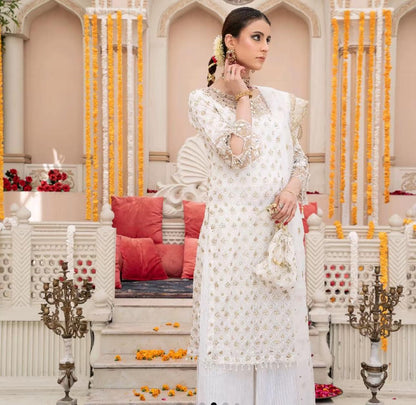 فستان شيفون فاخر من 4 قطع - دوباتا أورجانزا مطرزة | كراش بلازو | حقيبة بوتلي متناسقة