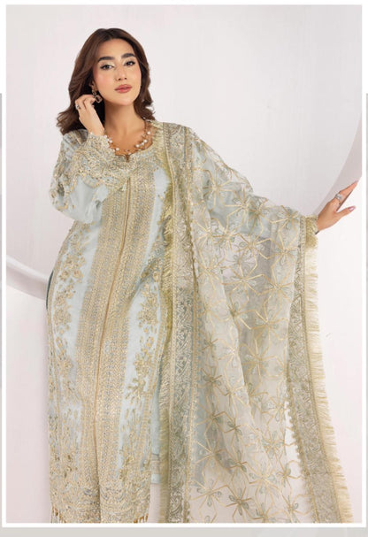 Nureh By Simran’s – 3 Piece Organza Heavy Embroidered Wedding Collection | Sizes S–XL