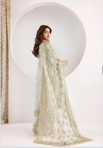 Nureh By Simran’s – 3 Piece Organza Heavy Embroidered Wedding Collection | Sizes S–XL