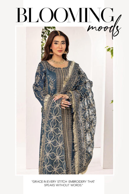 Nureh By Simran’s – 3 Piece Organza Heavy Embroidered Wedding Collection | Sizes S–XL