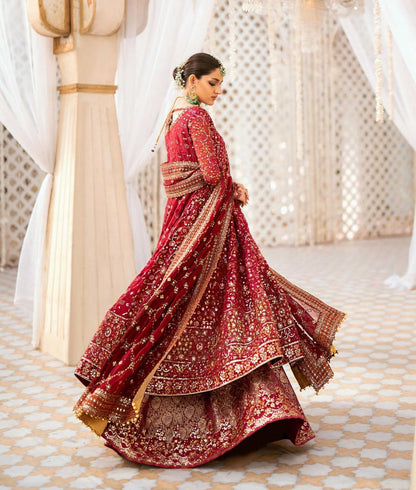 AIK Atelier Inspired – Heavy Embroidered 3-Piece Wedding Collection by Simran’s | With Heavy Embroidered Dupatta & Soft Banarsi Fabric Lehenga/Sharara- Size S-XL